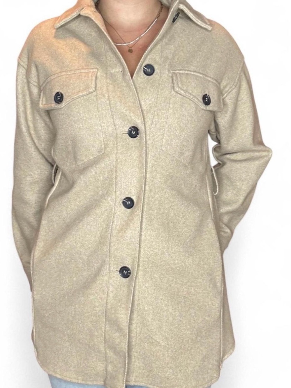 Zara Beige Button-Front Trench Shacket